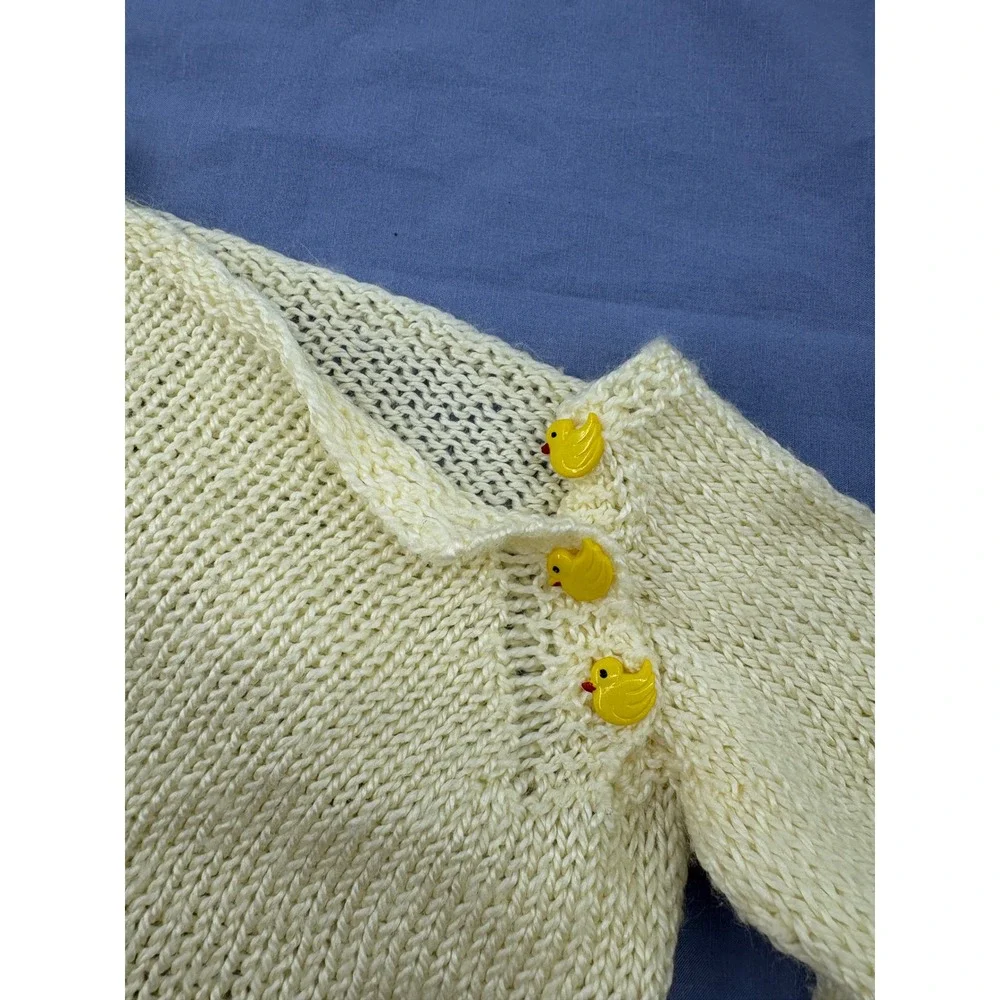 Handmade Baby Sweater Infant 0-3M Yellow Duck Buttons Hand Knitted Vintage Style